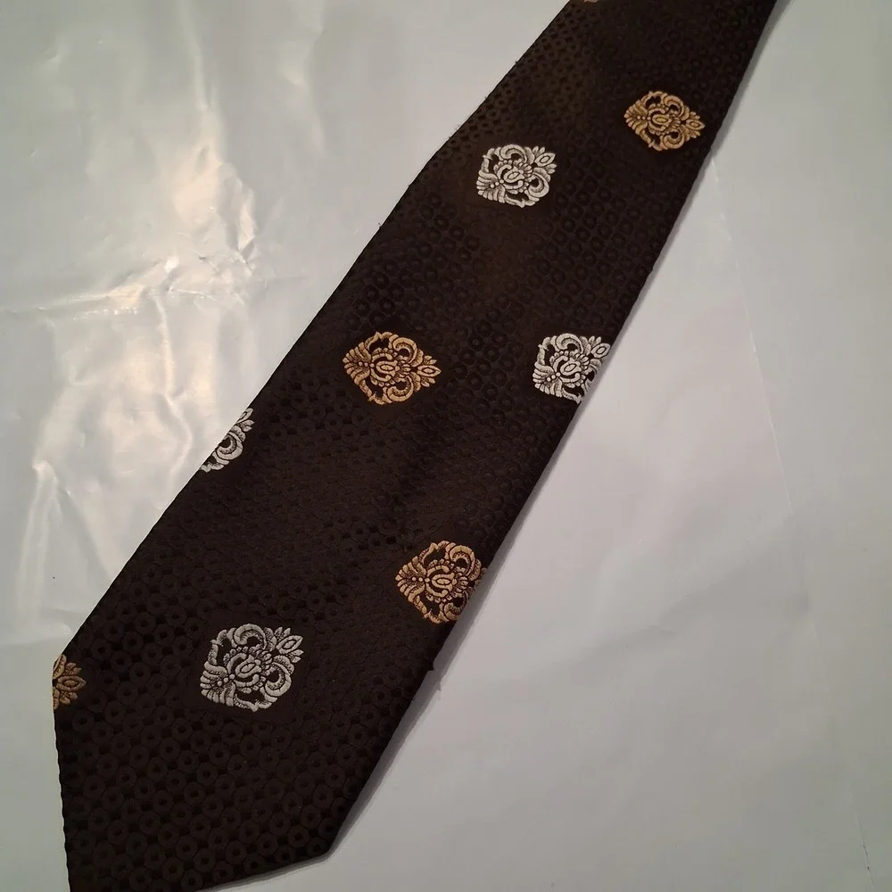 Vintage Bill's Clothes Tie Men OS Brown Floral Medallion Retro Business Formal